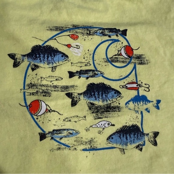 Carhartt Kids Yellow Blue Short Sleeve Fishing Logo T- Shirt Snap Closure Boys - Picture 3 of 4